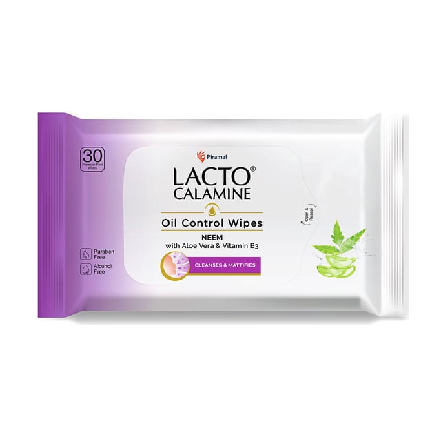 Lacto Calamine Oil Control Face Wipes, Makeup Remover Wipes With Neem & Aloe 30 Usable Wipes