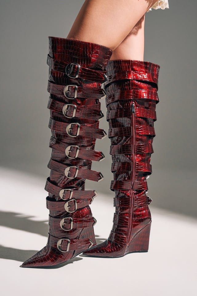AZALEA WANG CINZIA RED WEDGE BOOT