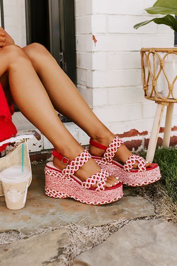 The Eloise Woven Platform Wedge in Red