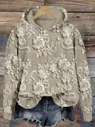 Women's 3D Flowers Spring/Fall Long Sleeve Vintage Daily Hoodie