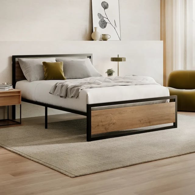 The Trenton - Metal Bed Frame with Wooden Headboard | 3 Yr Warranty | Nectar