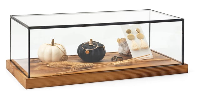 6.75" Countertop Display w/ Lift-Off Top, Black Copper Edging, Wooden Base - Clear