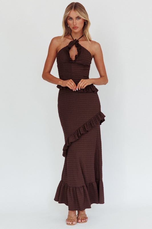 NADIA HALTER MAXI DRESS - CHOCOLATE