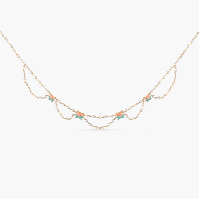 Jalaja Lotus Motifs Pearl Necklace