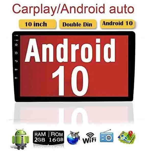 Binzie Android 10 Car Radio with Apple Carplay and Android Auto, 10 Inch Touch Screen Double Din Multimedia ,AM,FM,RDS,DSP,GPS Navigation,Bluetooth,Wifi,Backup Camera Input,Mirror Link