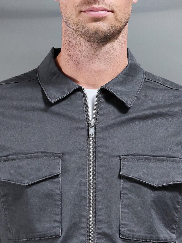 Tailored Cotton Cargo Jacket in Grey