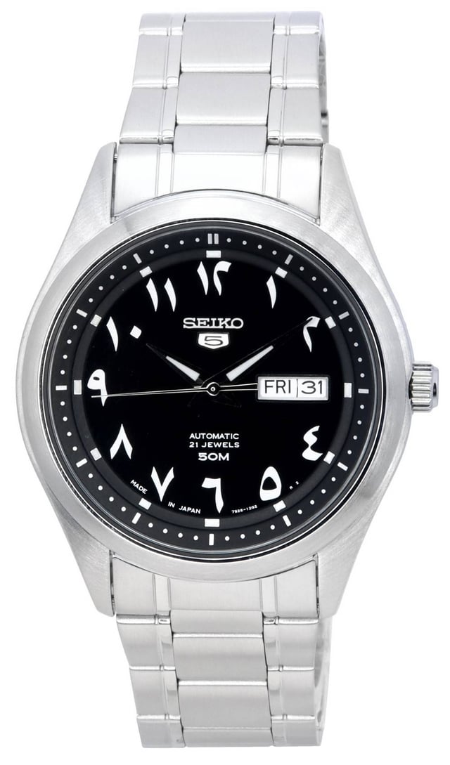 Seiko 5 Stainless Steel Black Arabic Dial Automatic SNKP21 SNKP21J1 SNKP21J Mens Watch