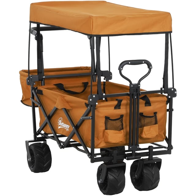 Outsunny Orange Garden Push Pull Wagon Stroller Cart with Canopy Top | Wilko