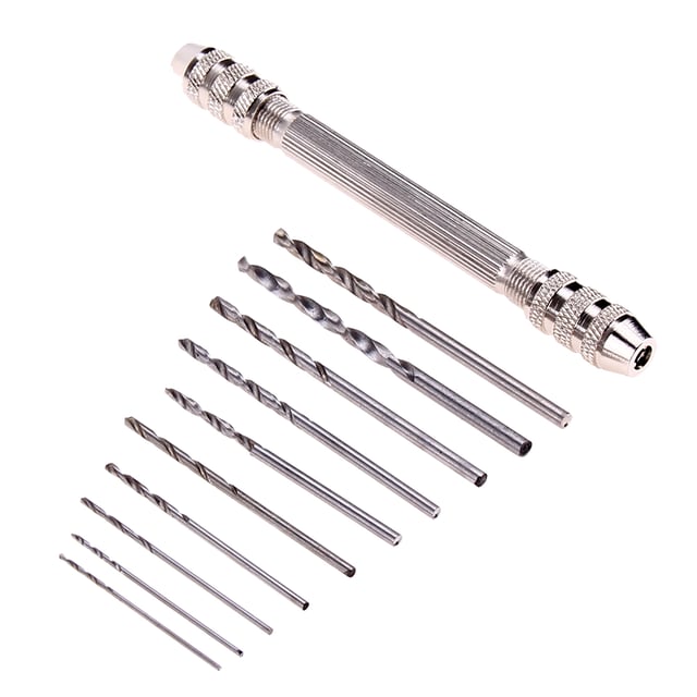 (Bundle Sale) 0.5-3.2mm Mini Manual Aluminum Hand Drill Chuck Twsit Micro Drill Bit Tool