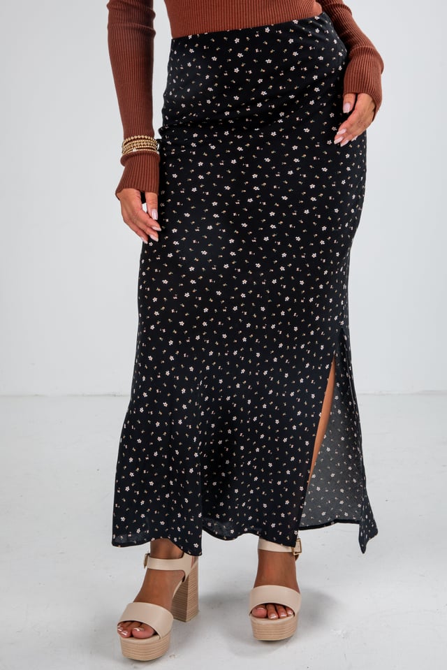 Ray Of Sunshine Black Floral Maxi Skirt