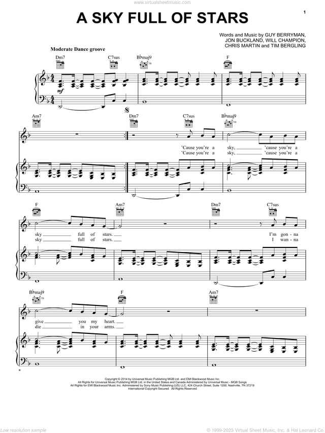 A Sky Full Of Stars sheet music for voice, piano or guitar v2