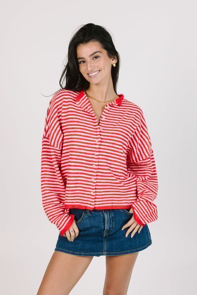 Phoebe Cardigan in Red/White Stripe