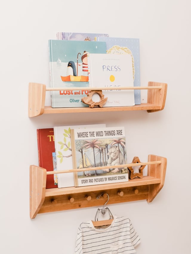 Nursery Wall Shelf with Hooks