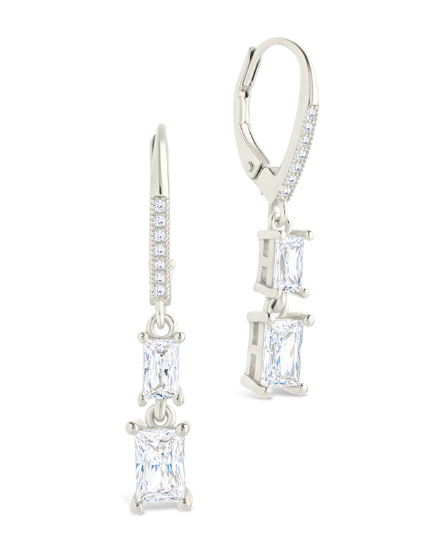 Sterling Silver Eulalia Emerald Cut CZ French Clip Earrings