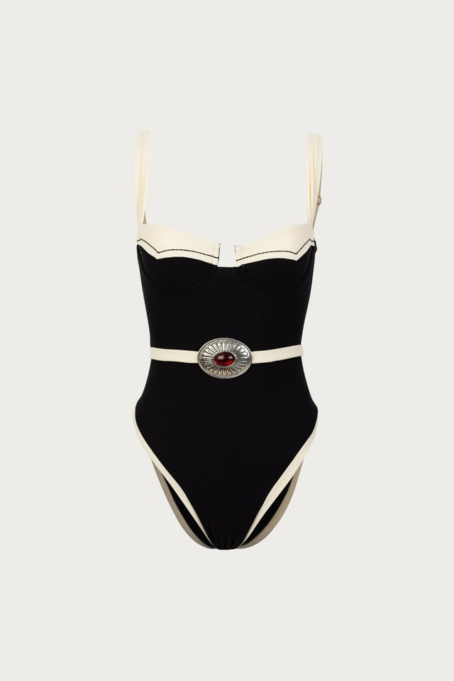 Western One Piece (Faux Suede Black/Cream)
