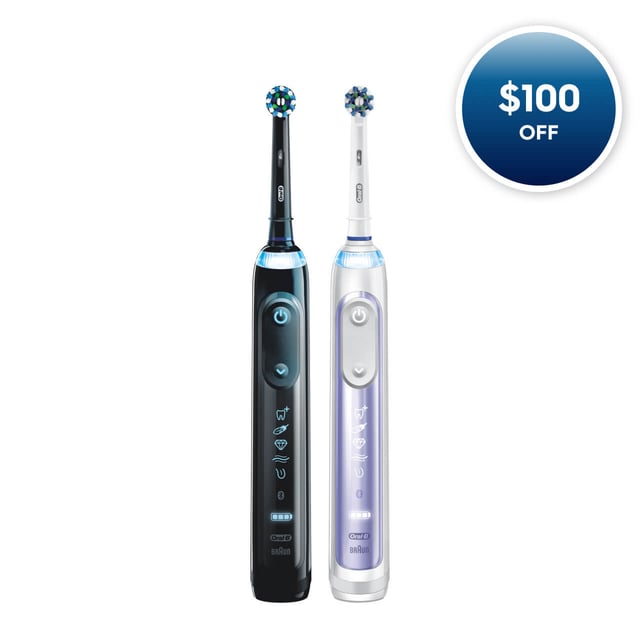 Oral-B Genius 7500 Rechargeable Electric Toothbrush Twin Pack, Black and Orchid Purple