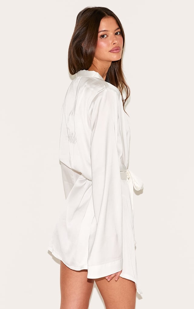 White Embroidered Bride Satin Robe