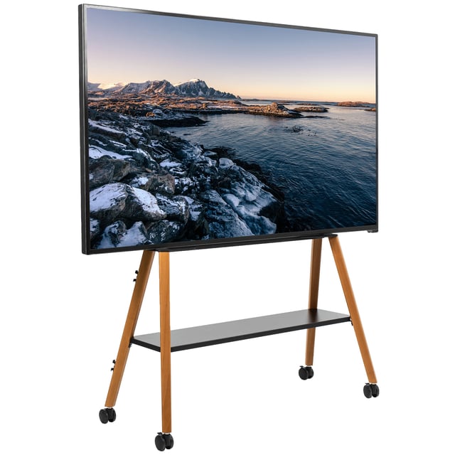 Mobile Easel TV Stand with Shelf for 49” to 75” TVs