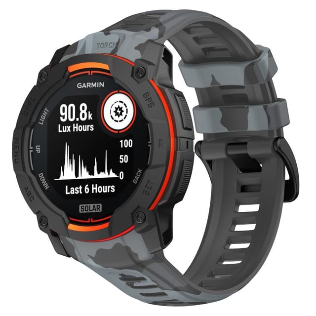 For Garmin Instinct 3 AMOLED / Solar 50mm Camouflage Printed Silicone Watch Band(Black Gray)