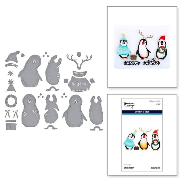Playful Penguins Etched Dies from the Let It Snow Collection by Simon Hurley