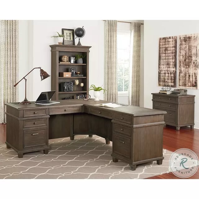 Carson Weathered Gray Brown 3 Piece Home Office Set