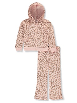 Real Love Girls' 2-Piece Fleece Leopard Pants Set Outfit
