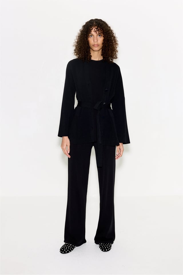 Max Belted Knit Cardigan in Black
