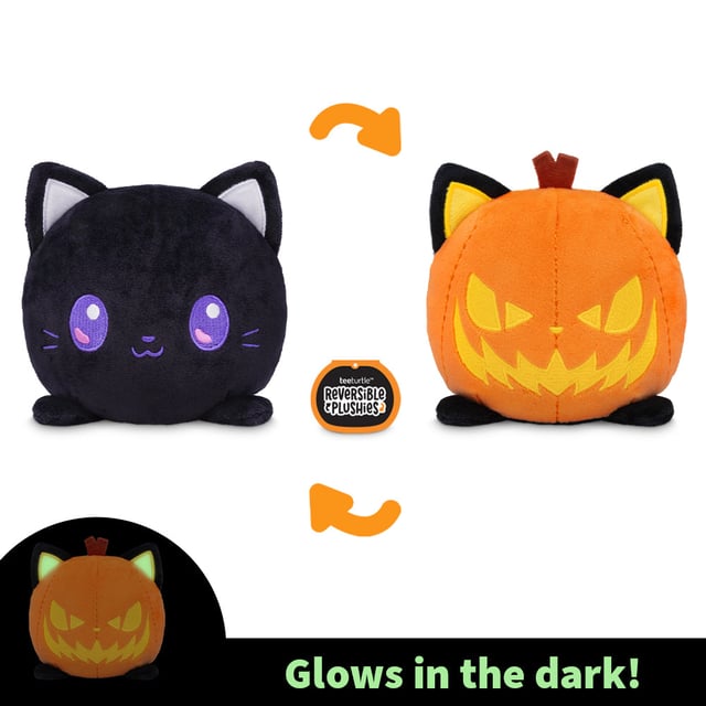 Halloween Cat & Jack-o-Lantern 4" Reversible Plushie (Glow)