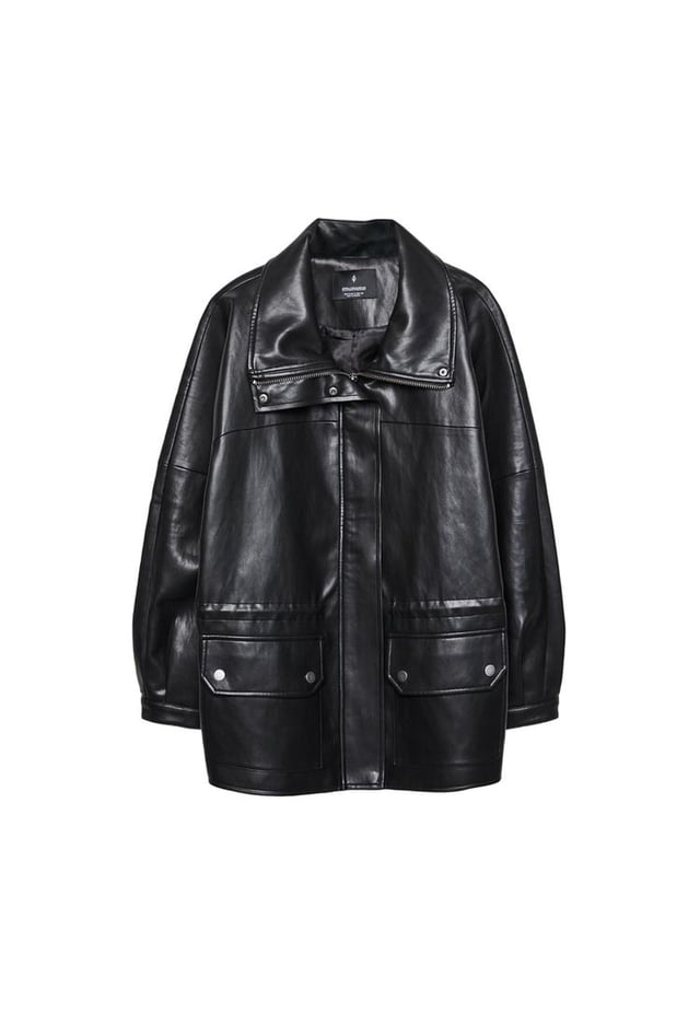Leather effect medium-length parka