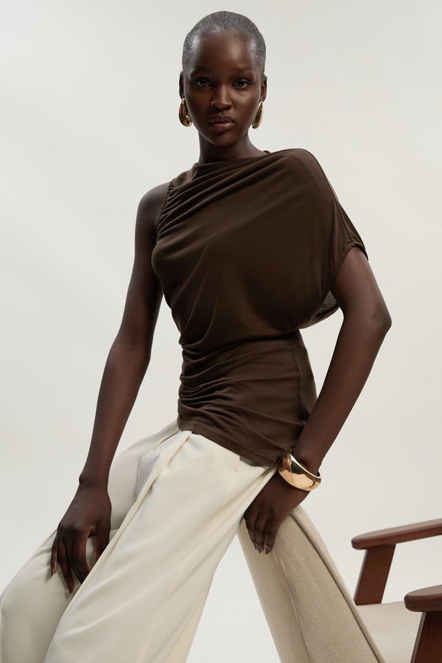 Tencel Ruched Detail Top | Karen Millen