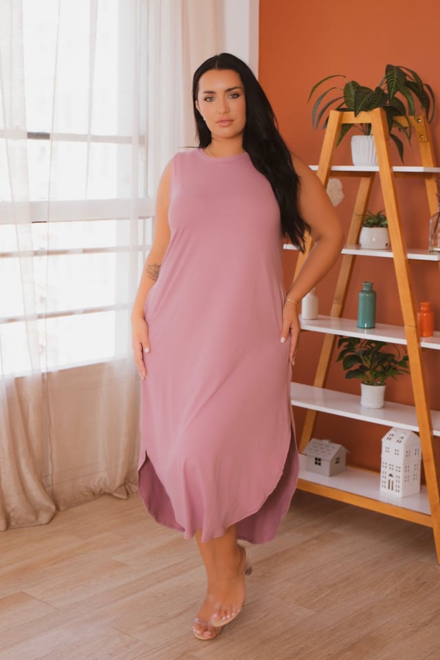 Plus Size Tank Maxi T-Shirt Dress - LT.Rose