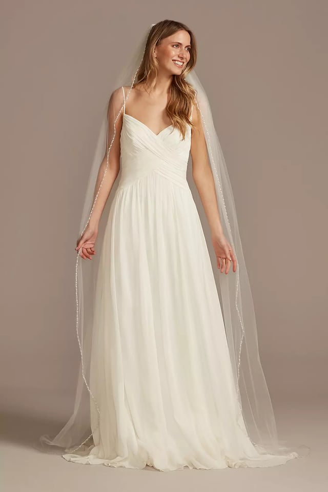 Bead and Pearl Trimmed Chapel Length Veil