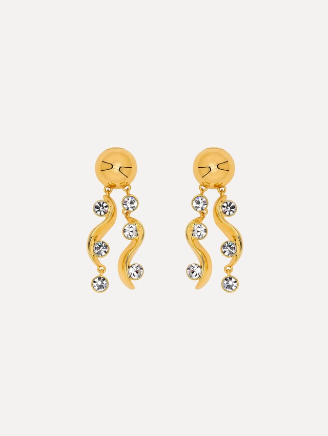 Crystal Wave Drop Clip-On Earrings