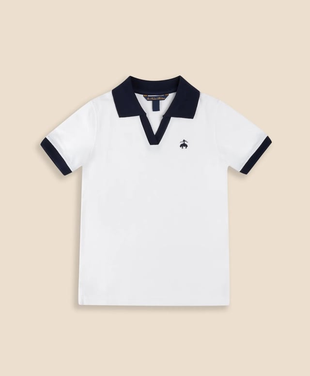 Boys Stretch Cotton Contrast Johnny Collar Pique Polo Shirt
