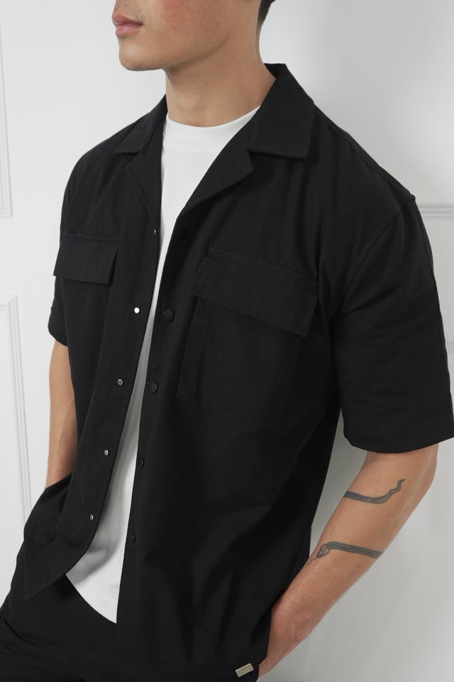 Boxy Ripstop Oversized Shirt - Black