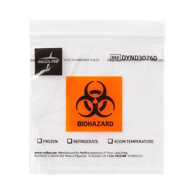 Medline Zip-Style Biohazard Specimen Bag with Pocket, 6" x 6", 1 EA (DYND30260H)