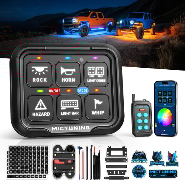 P8Y Ultra RGB Switch Panel with App & 230FT Remote Control, 6/8 Gang , IP67 Waterproof, Auto-Dimming