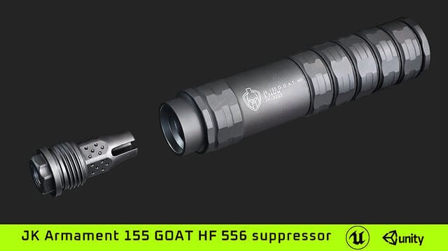 JK Armament 155 GOAT HF 556 suppressor and War Eagle flash hider | 3D model