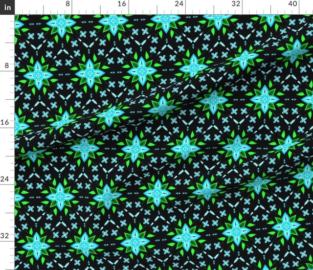 Fabric in Blue Quill Floral Black Background