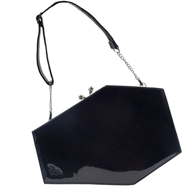 SKULL KISS LOCK DELUXE PATENT COFFIN HANDBAG