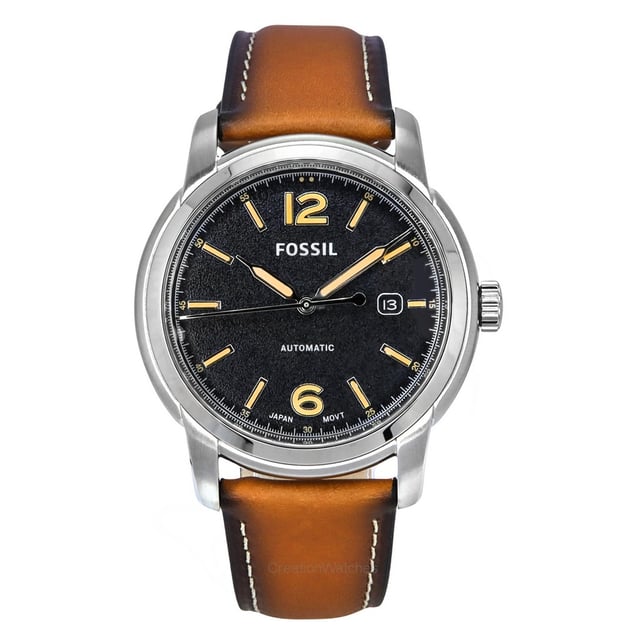 Fossil Heritage Luggage Leather Strap Black Dial Automatic ME3233 Men's Watch