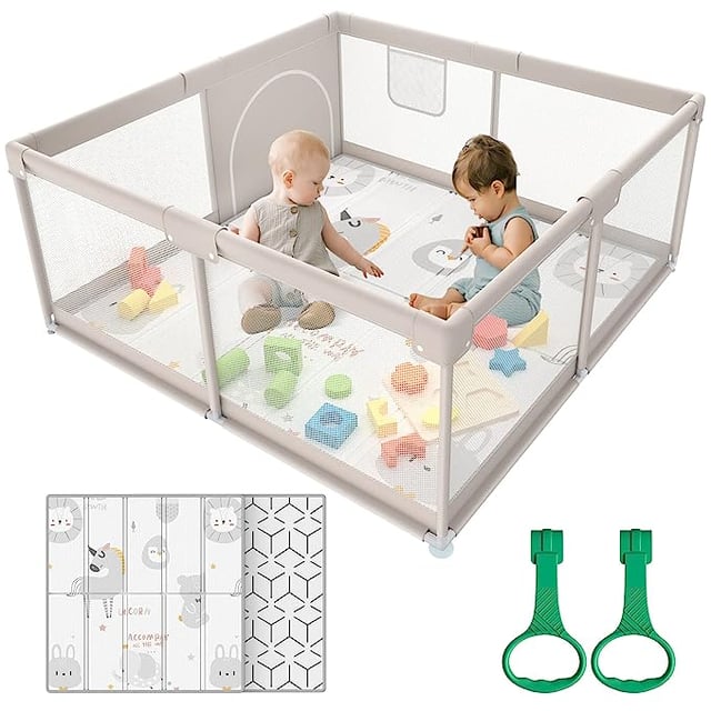 New ZEEBABA Baby Playpen with Mat, 47x47inch Playpen (Grey)