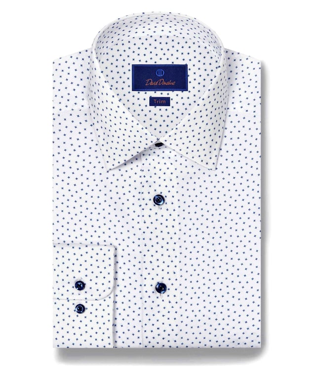 TBSP11203155 | White & Navy Tossed Neat Print Dress Shirt