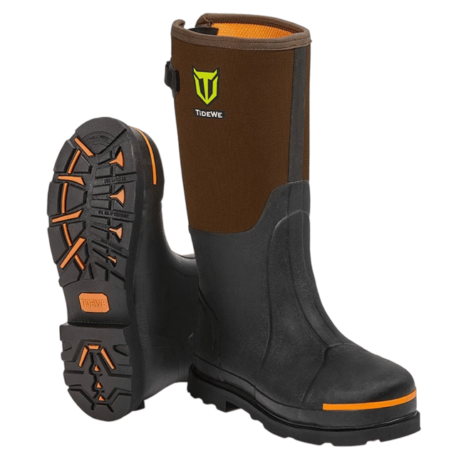 TideWe Rubber Work Boots for Men with Steel Toe & Shank, Waterproof Hunting Boots, Warm 6mm Neoprene Hunting Mud Boot Size 5-14