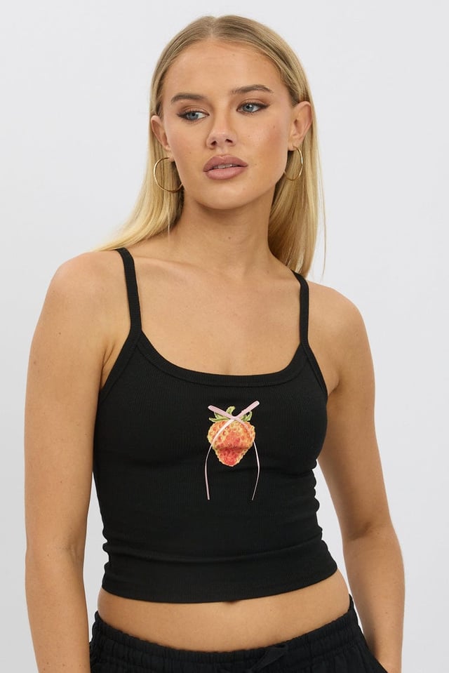 Black Graphic Singlet Top