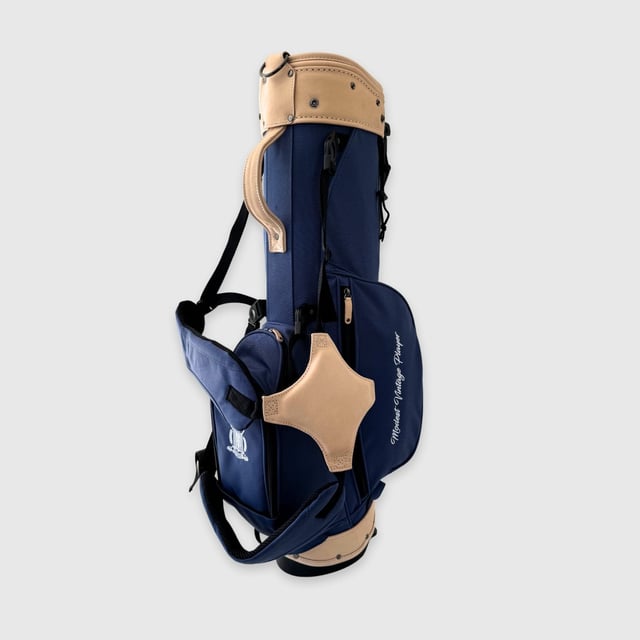 Navy Blue Canvas / Cream Leather Golf Bag - Stand