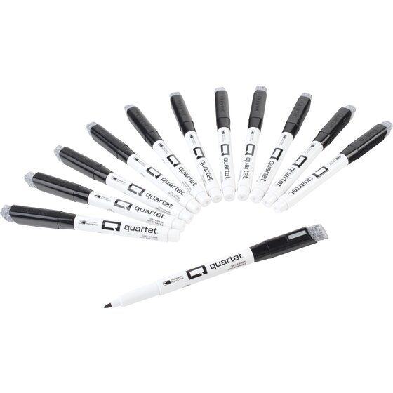Quartet Classic Low Odor Dry-Erase Markers, Fine Tip, DryGuard Ink, Black, 12 Pack