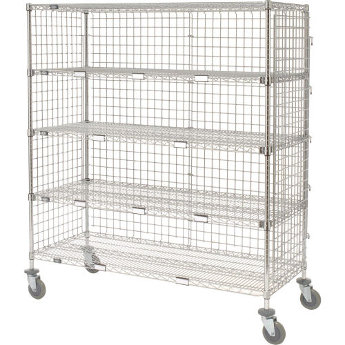 Nexel 5 Shelf Enclosed Truck, Chrome, 36"W x 18"D x 69"H, Polyurethane Stem Casters, 4 Swivel