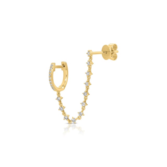 Diamond Mini Huggie & Prong Set Chain Stud Earring