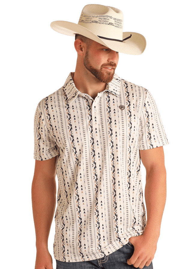 Striped Aztec Print Polo